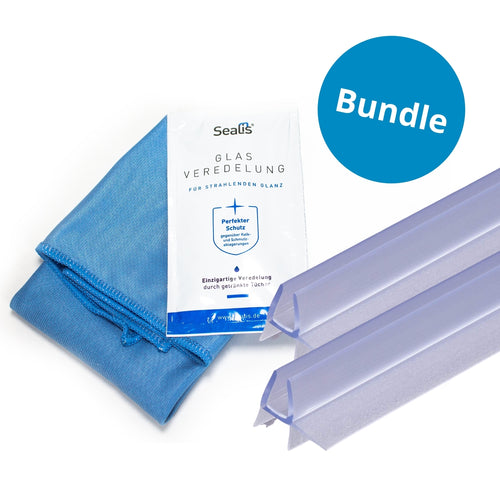 Bundle: 2x Sealis Duschdichtung transparent 100cm für 4-5mm Glasdicke + Glasveredelung mit einem hochwertigen Mikrofasertuch