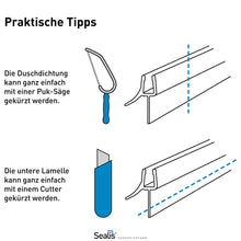 Laden Sie das Bild in den Galerie-Viewer, Bundle: 2x Sealis Duschdichtung transparent 100cm für 4-5mm Glasdicke + Glasveredelung mit einem hochwertigen Mikrofasertuch