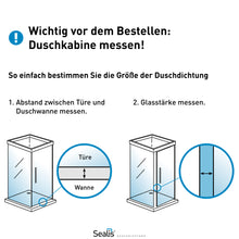 Laden Sie das Bild in den Galerie-Viewer, 2x Sealis Ersatzdichtung - Dichtkeder für 5mm/ 6mm/ 7mm/ 8mm Glasdicke Wasserabweiser Duschdichtung Schwallschutz Duschkabine (Bundle)